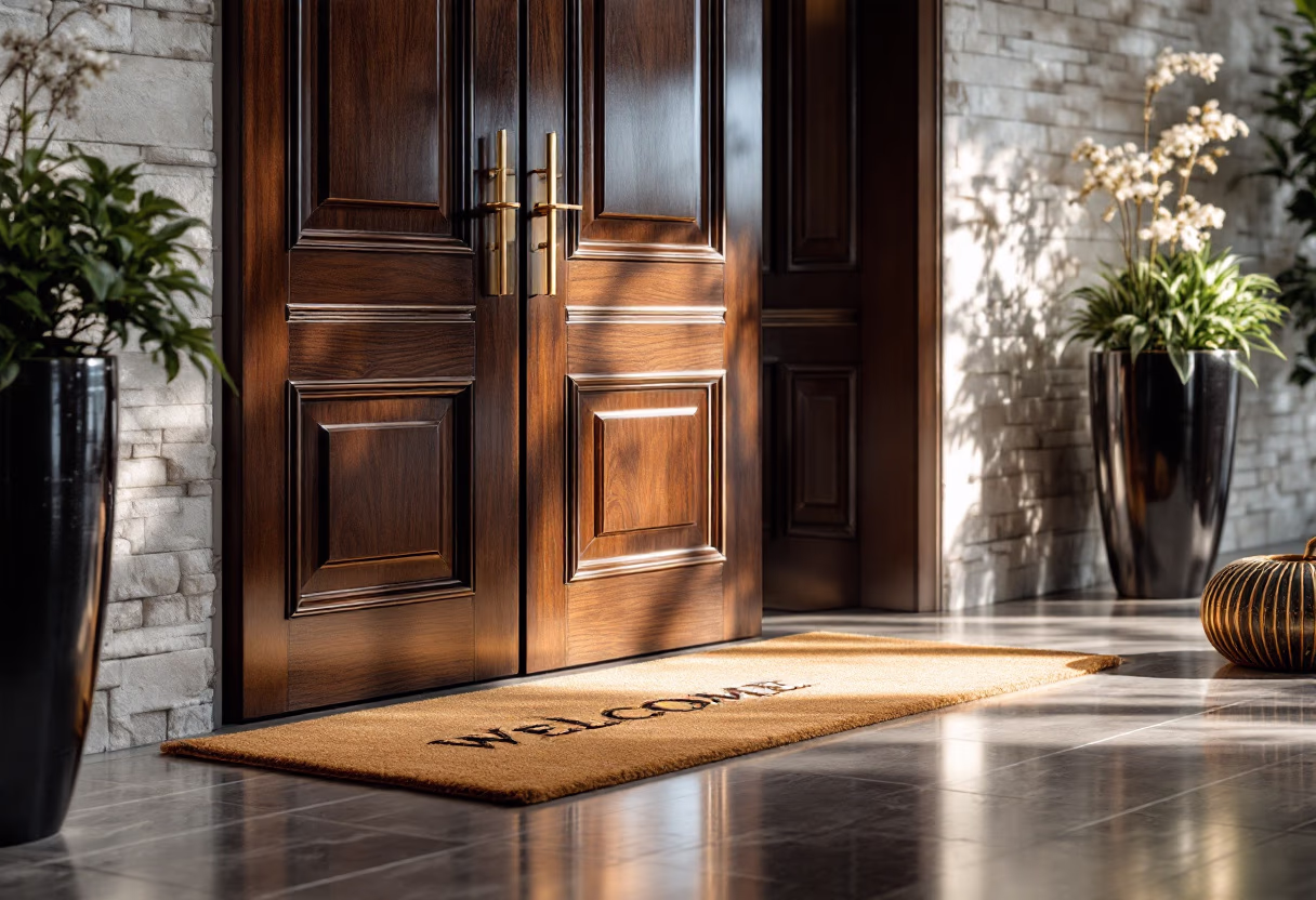 [background image] image of a front door with a welcome mat for a cleaning service
