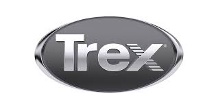 Trex brand logo in silver letters on a dark oval background.