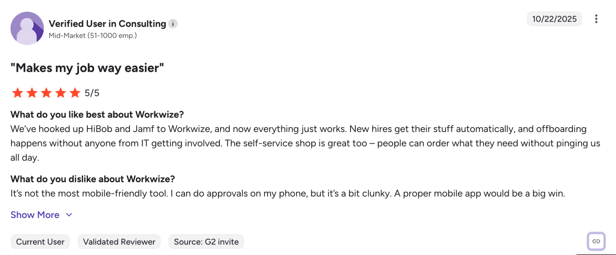 Workwize customer review