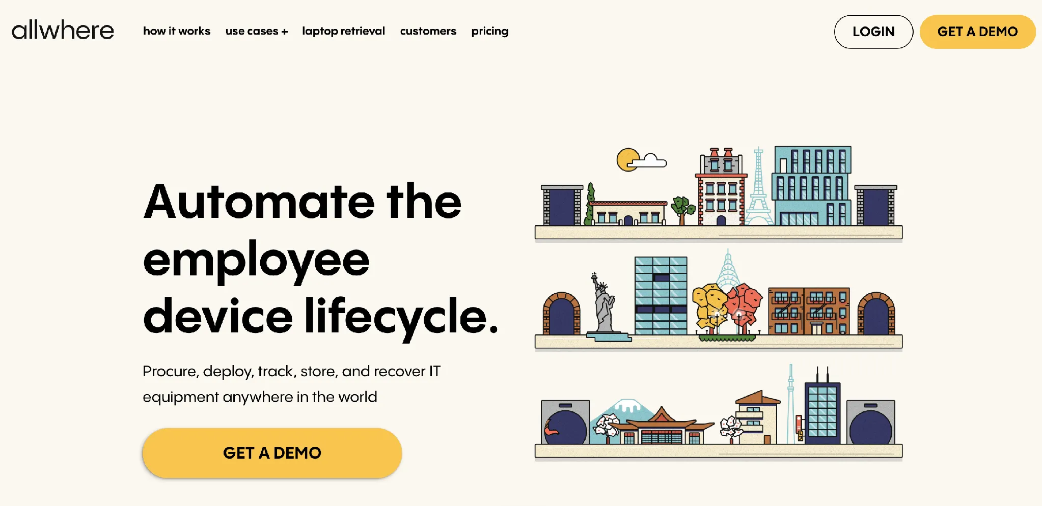 Allwhere homepage, a US-focused Firstbase alternative covering 56 countries