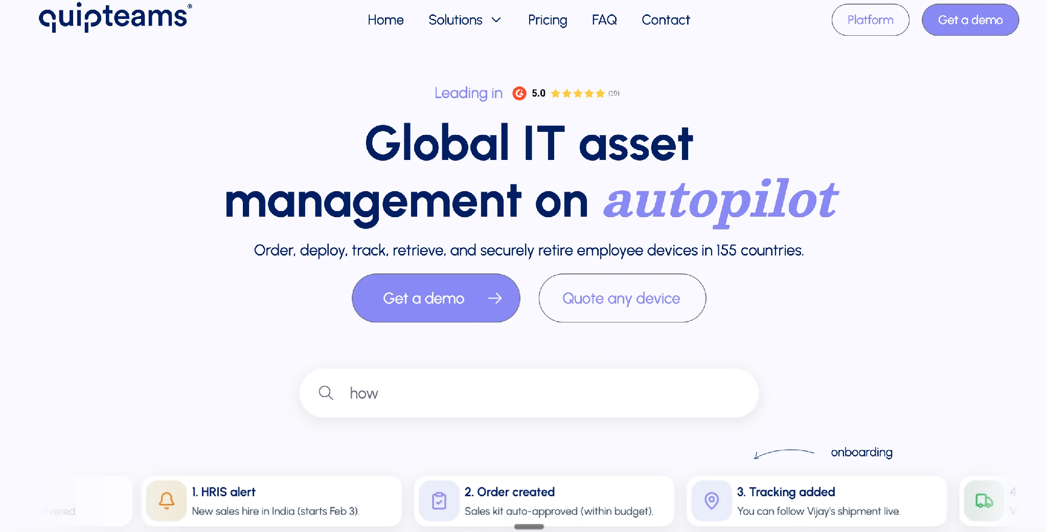Quipteams homepage for device procurement across Latin America