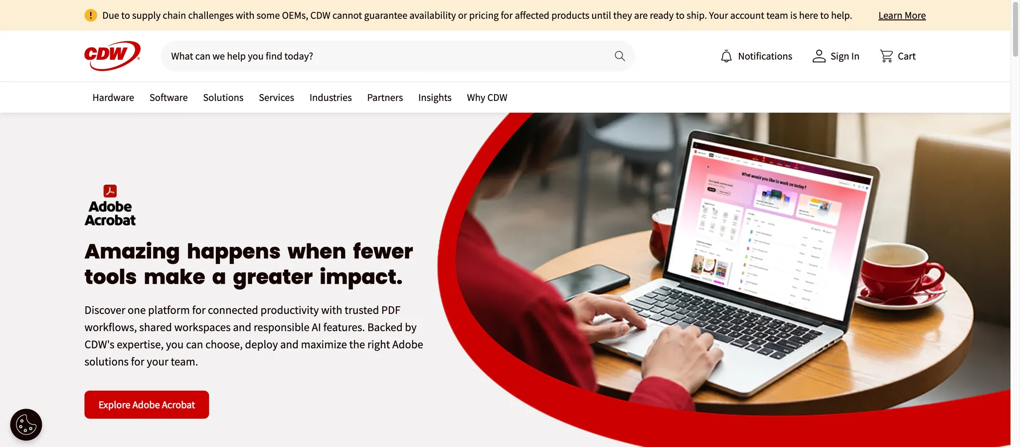 CDW homepage, where CDW pricing starts with web-store list prices