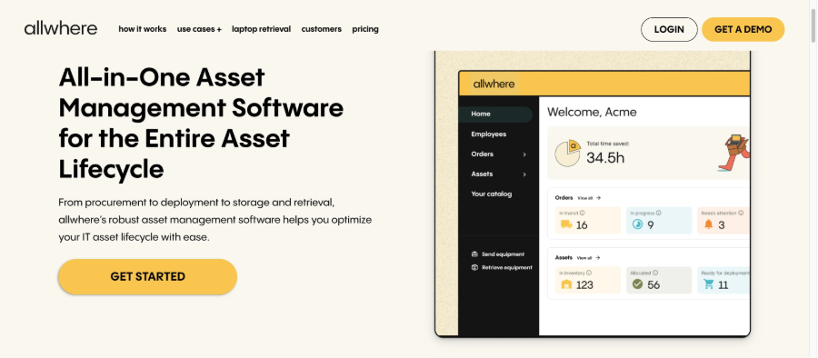 The Allwhere dashboard used to track orders and equipment