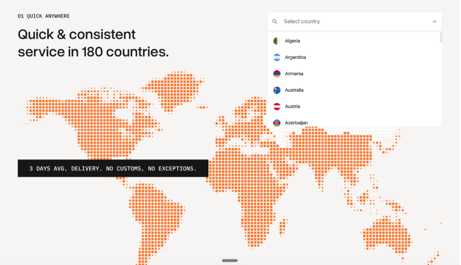 Tequipy coverage map across 180 plus countries
