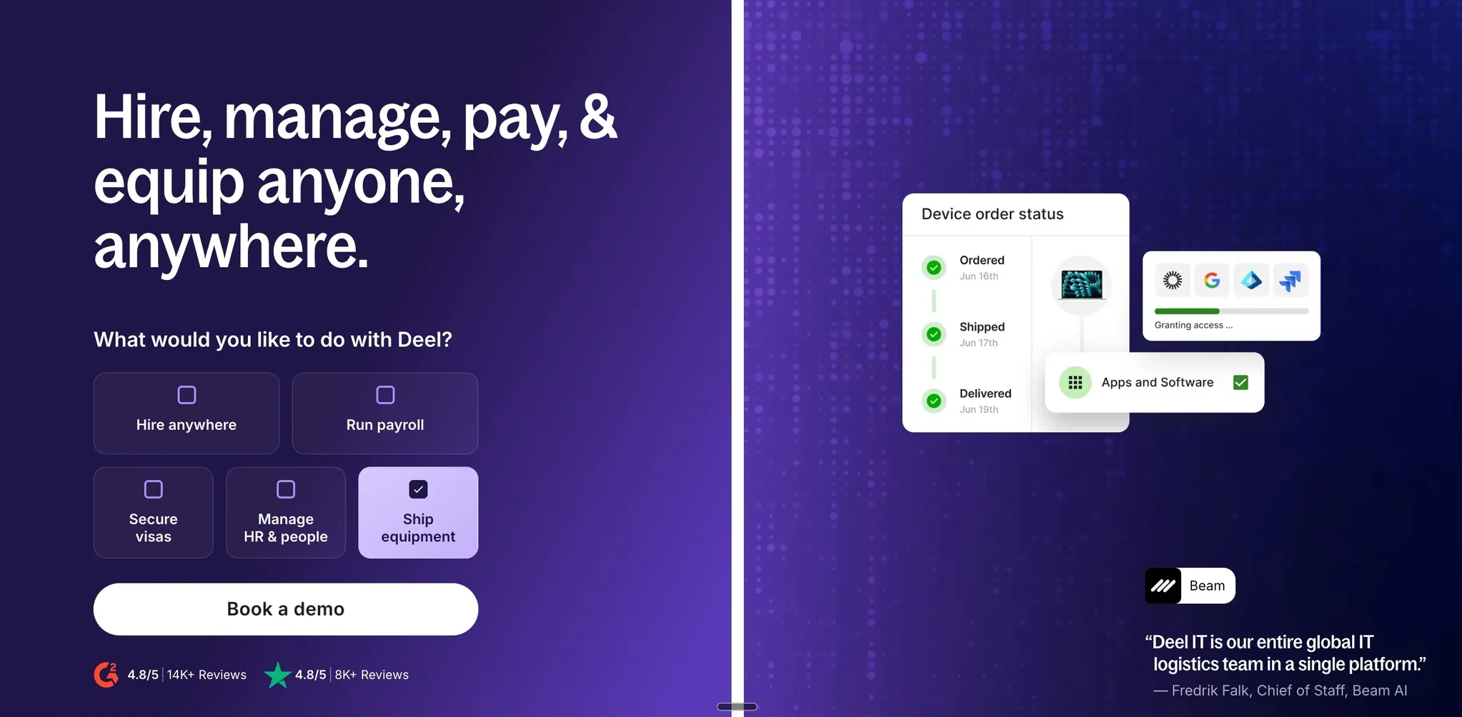 Deel IT homepage, the product covered by these deel it reviews