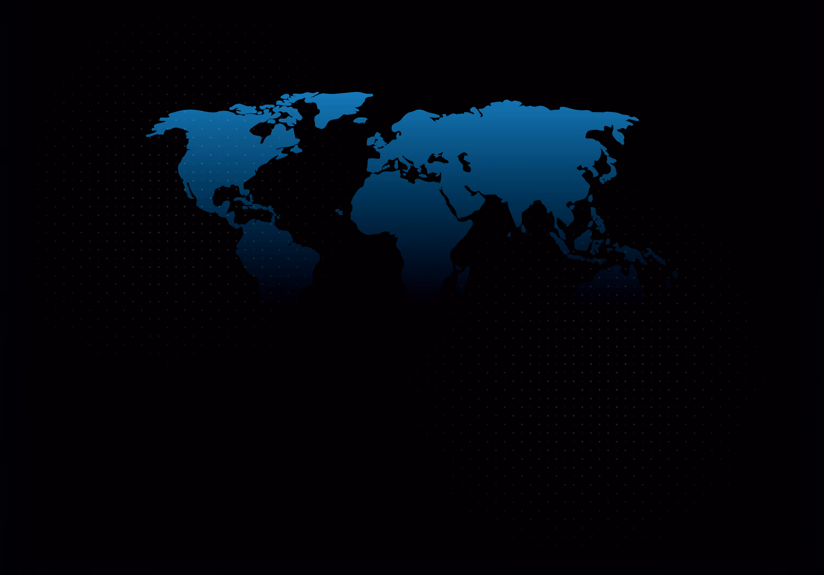 Blue world map silhouette on a black background with a dotted pattern.