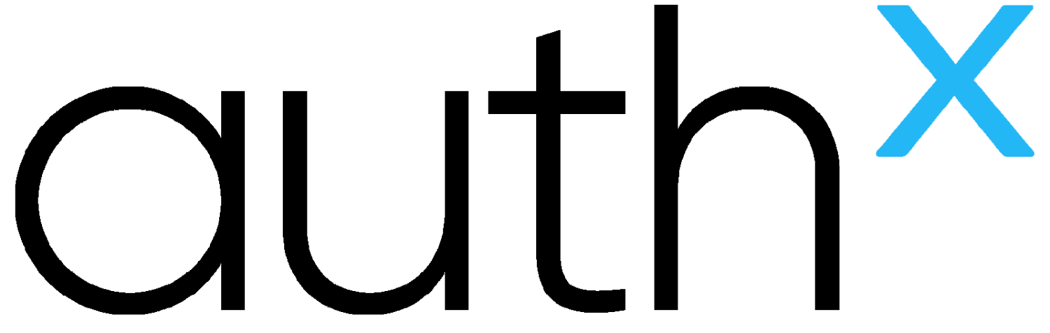 AuthX company logo in black with a blue stylized keyhole symbol on the right.