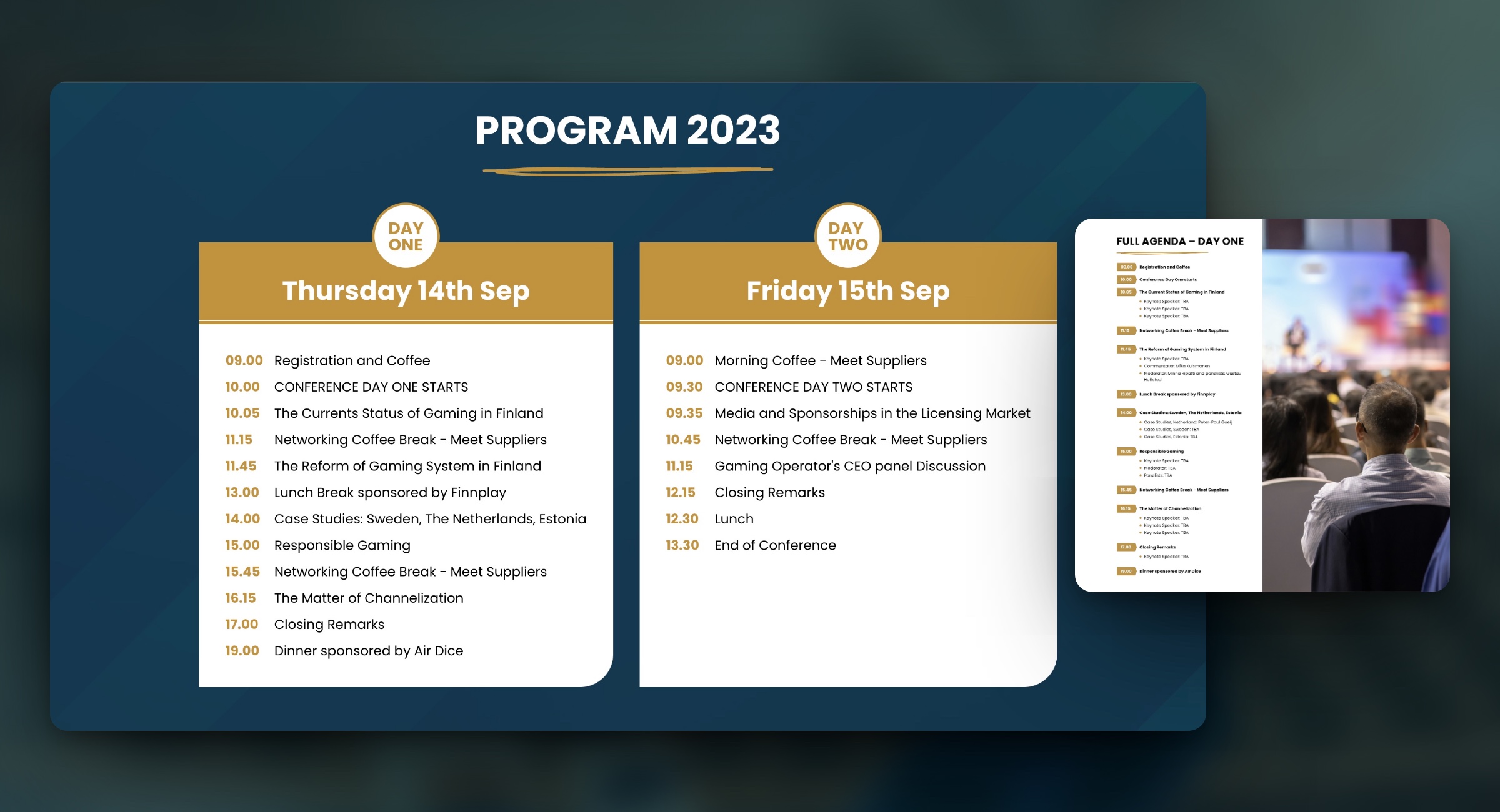 Konferenssin kaksipäiväinen ohjelma ja laajennettu agenda puhujineen