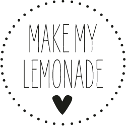 Logo circulaire noir et blanc avec l'inscription Make my Lemonade et un petit cœur.