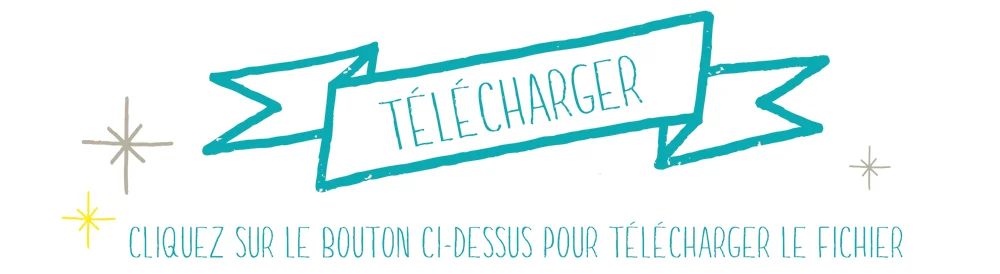Bannière turquoise style dessin à la main avec le texte Télécharger et des petites étoiles dorées.