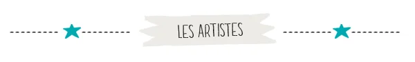 Bandeau décoratif blanc avec l'inscription Les Artistes, encadré par deux étoiles bleues et des lignes pointillées.