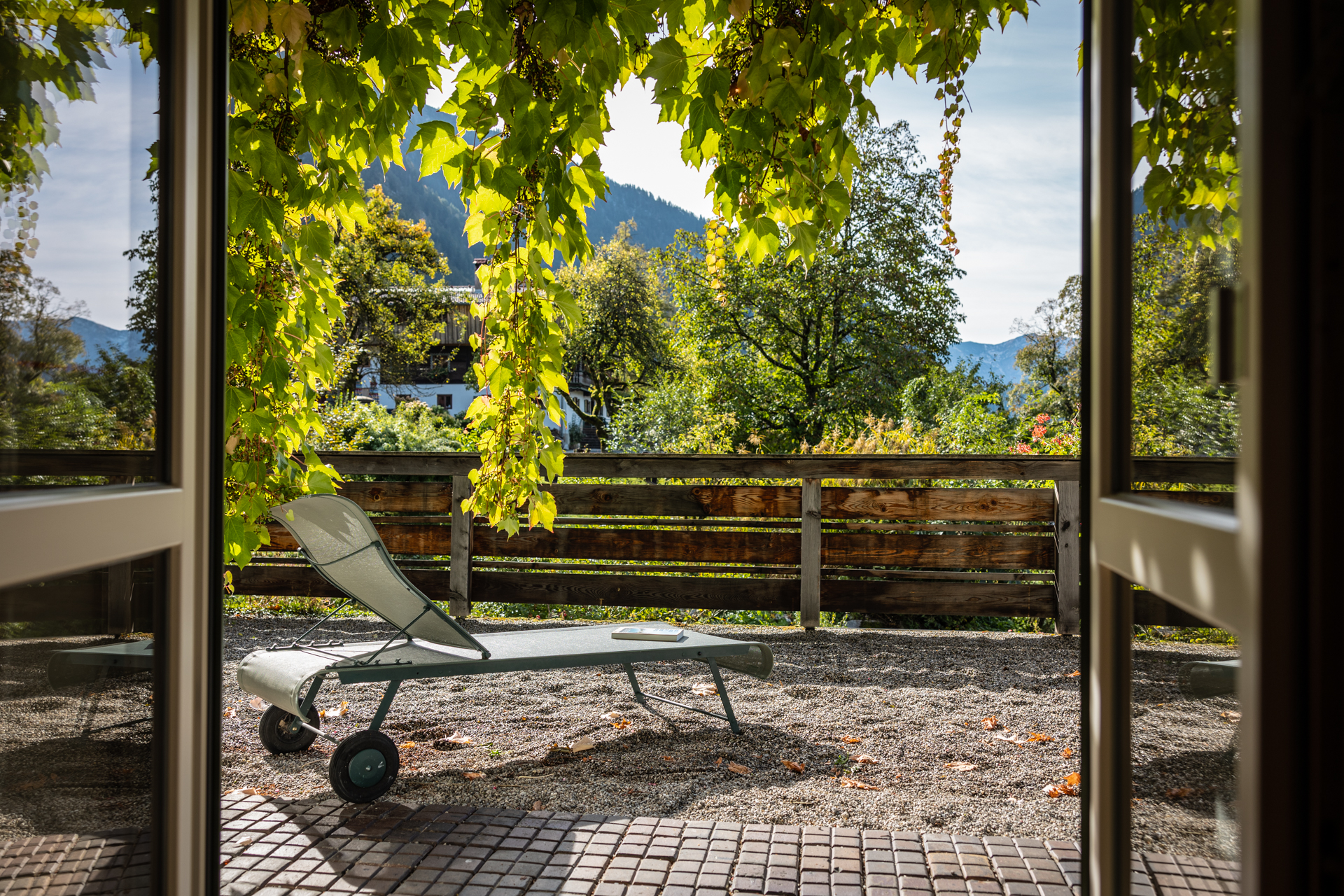 Ausblick von der Terrasse des Kammerl-Einzelzimmers im Tannerhof Bayrischzell