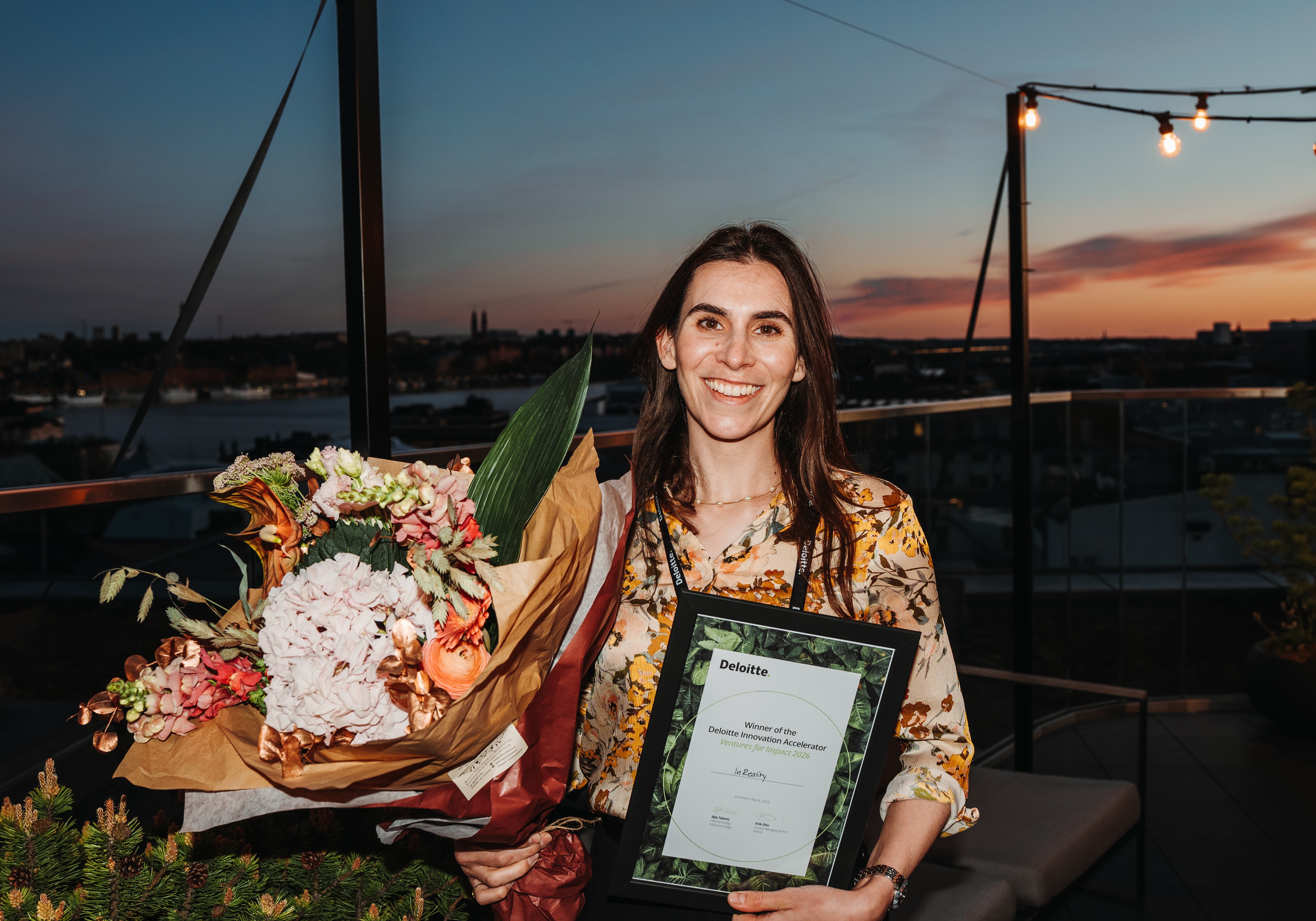 Alicia from InReality team winning Deloitte Innovation Accelerator pitch event