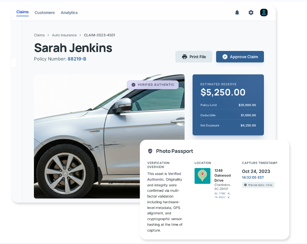 InReality UI demo of insurance claim team member view