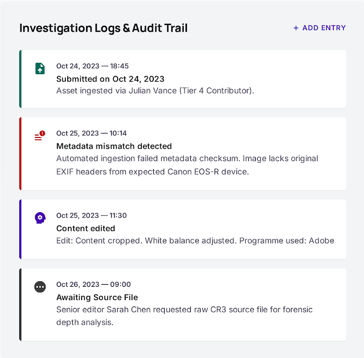 InReality UI demo of news view audit trail
