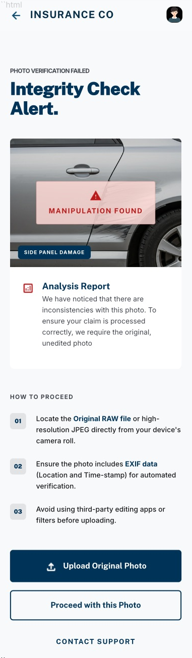 InReality UI demo of insurance customer flow