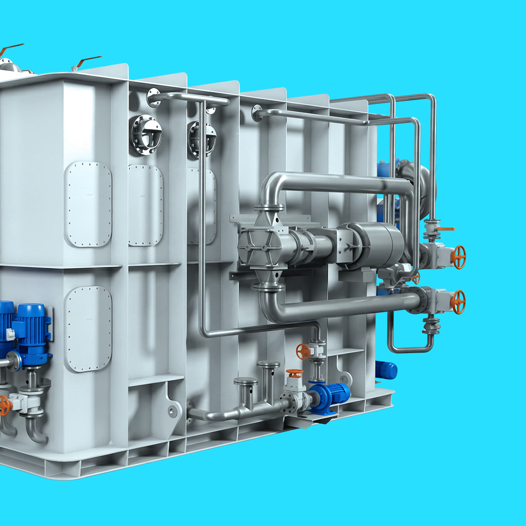 Advanced membrane bio reactor wastewater treatment system for marine vessels.