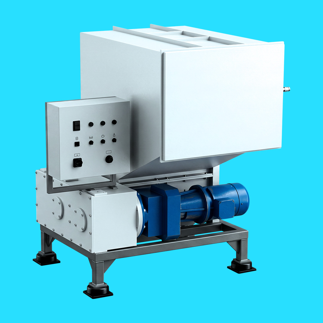 Marine recycling equipment for onboard dry waste processing and compaction.