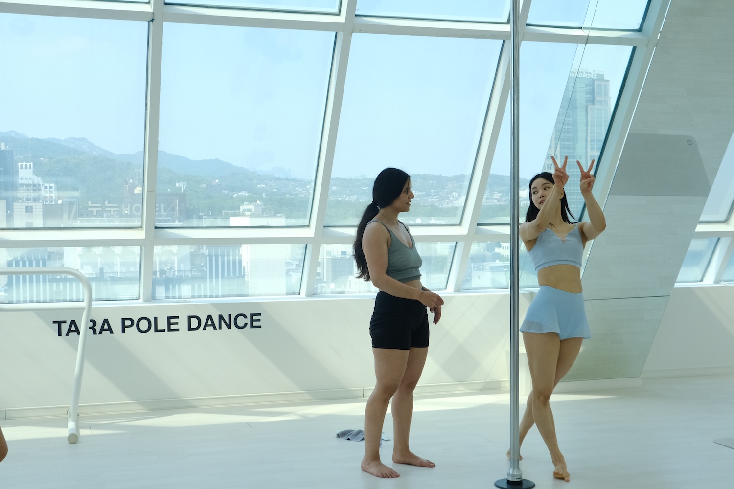 Nadine and In Yeong at Tara Pole Dance Studio in Seoul during K-Pole Retreat 2026