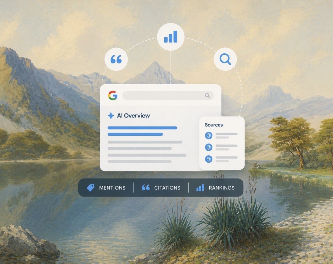 Illustration representing the 10 best Google AI Overviews tools in 2026, comparing AI visibility, citation tracking, prompt monitoring, and optimization features.