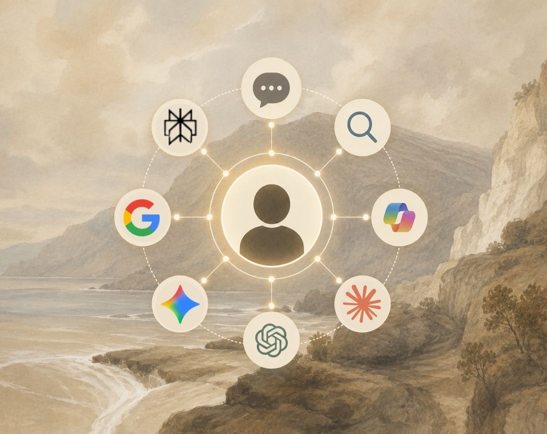 Illustration representing strategies to improve brand AI visibility through trusted content, citations, entity authority, prompt optimization, and AI search performance.