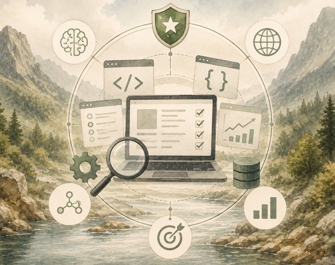 Illustration representing the best open-source AEO and GEO tools for developers, highlighting AI visibility, prompt monitoring, citations, self-hosting, APIs, and AI search optimization.