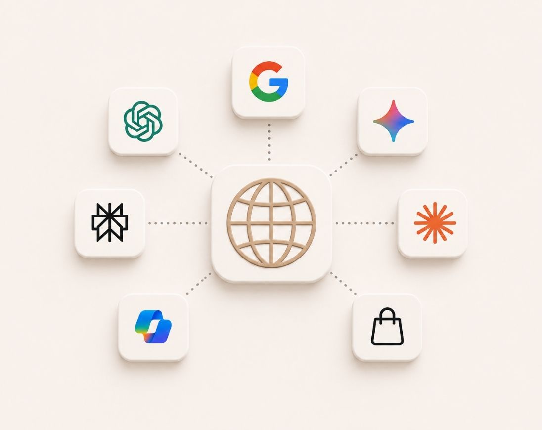 Illustration representing GEO best practices for modern marketing teams, including AI visibility, prompt optimization, citations, content strategy, and answer engine optimization.