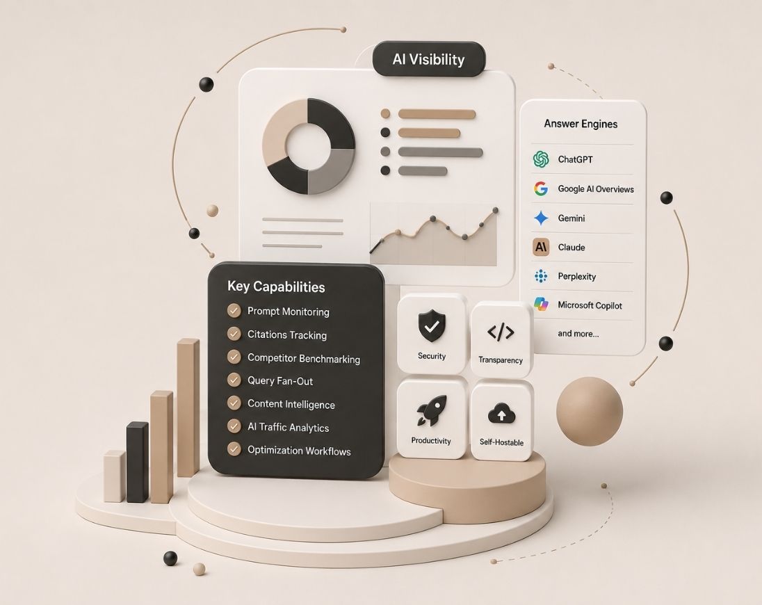 Illustration comparing top-rated Generative Engine Optimization (GEO) tools for enterprise marketing teams, highlighting AI visibility, citations, prompt monitoring, analytics, and optimization workflows.