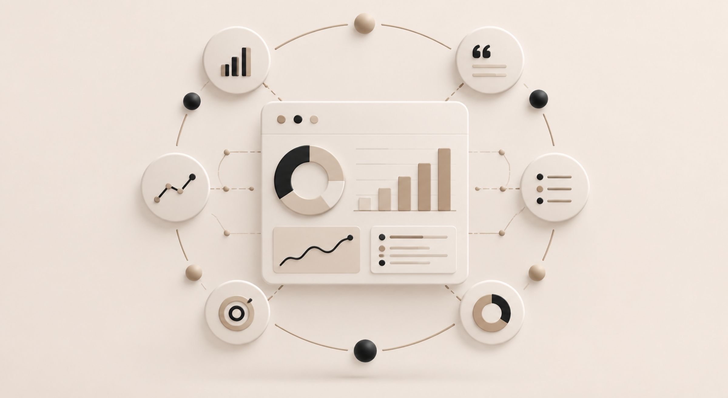 Illustration representing how to measure a company's AI visibility using prompts, mentions, citations, AI search performance, and visibility metrics.