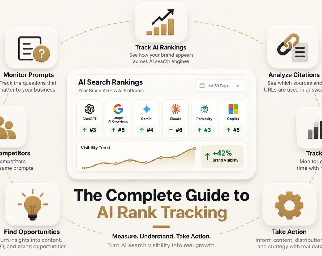 Compare AI rank tracker tools for monitoring brand visibility, prompts, citations, competitors, and LLM search rankings.