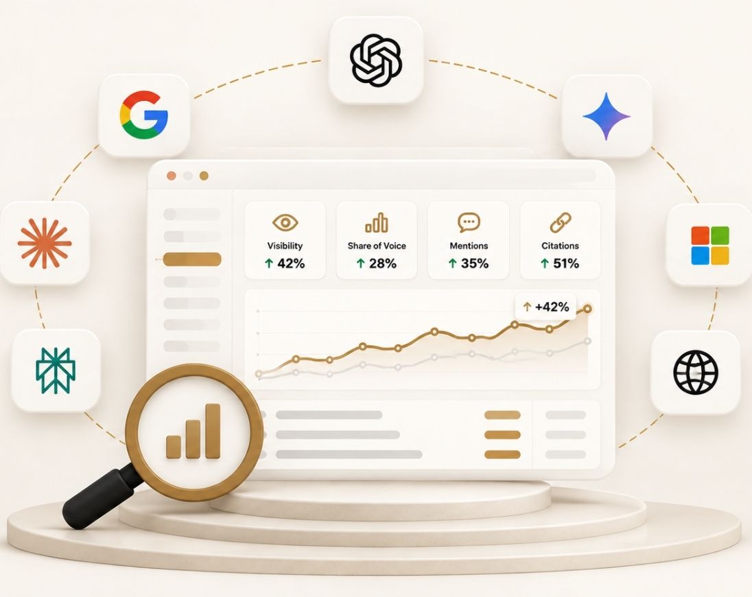 Learn how to measure AI Search visibility across ChatGPT, Gemini, Claude, Perplexity, and other answer engines using the metrics that matter.