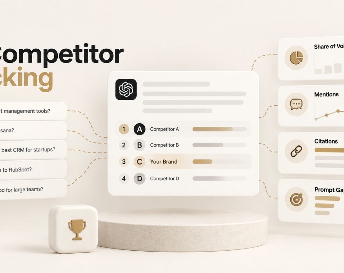 AI competitor tracking across ChatGPT and AI Search with AI Share of Voice, prompt gaps, mentions, citations, and competitor visibility analysis.