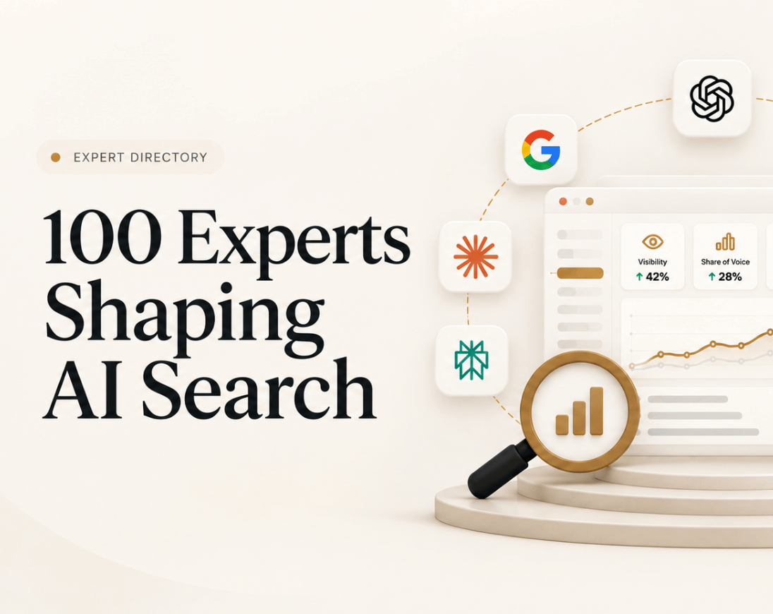 100 AI Search, AEO, GEO and SEO experts directory featuring expert profiles, LinkedIn links and AI search analytics.