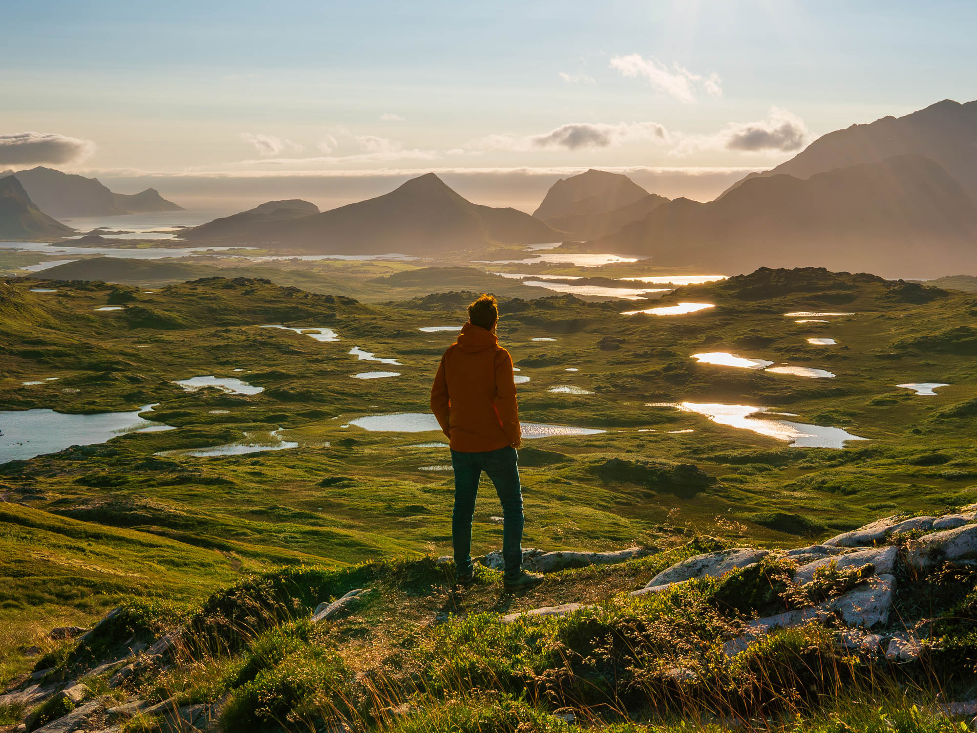 Hiking through remote Nordic terrain on a bespoke Norwegian Adventures wilderness journey