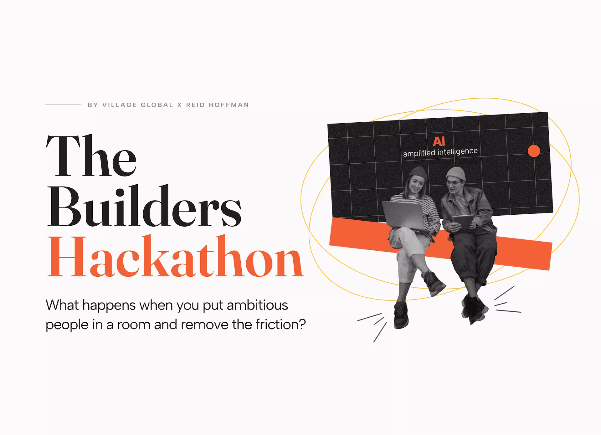 Website layout for The Builders Hackathon showing schedule, mentors, tracks, and partnership details.