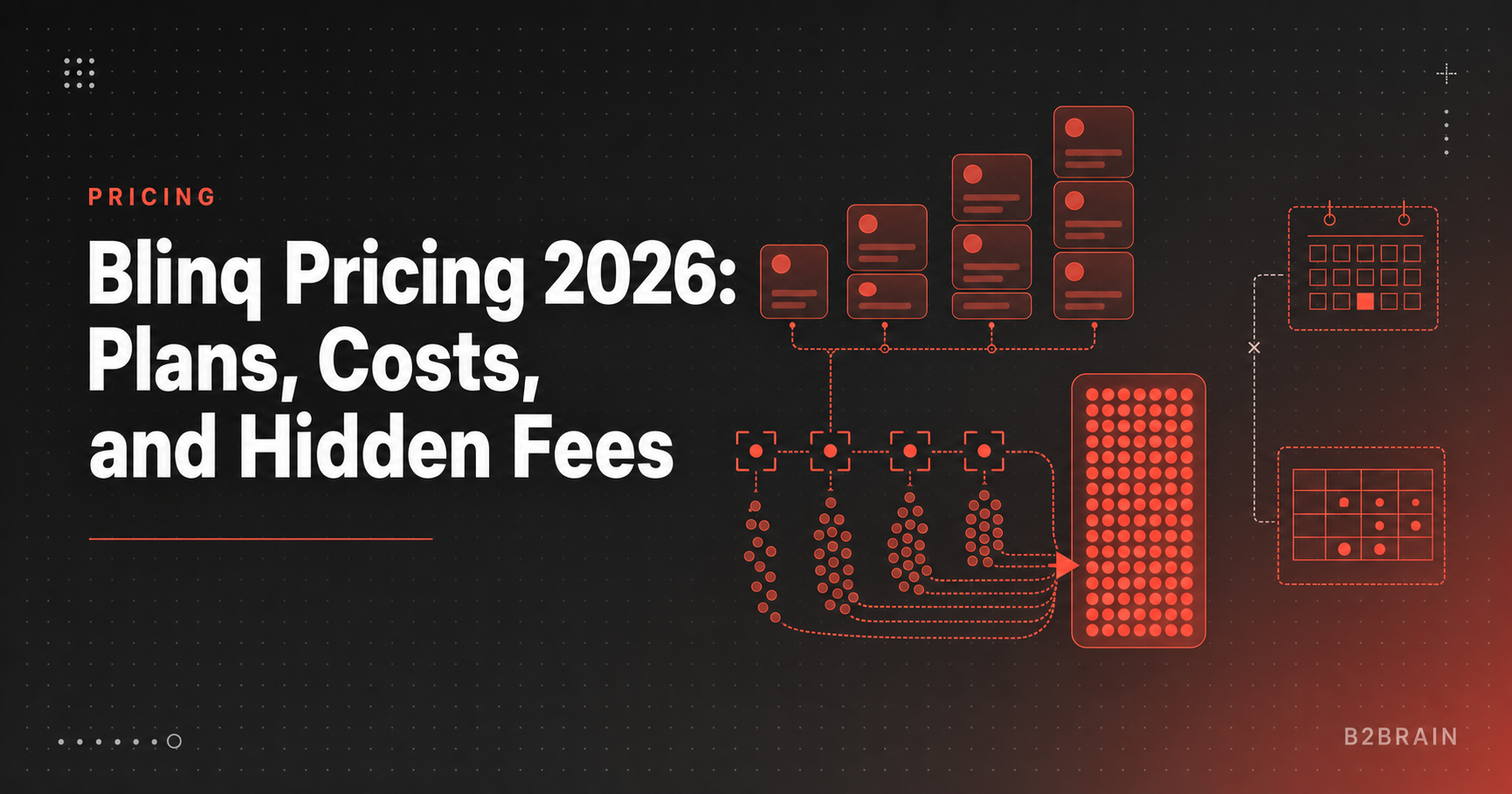 Blinq Pricing 2026 guide cover: plans, costs and hidden fees, with digital business card tier diagram