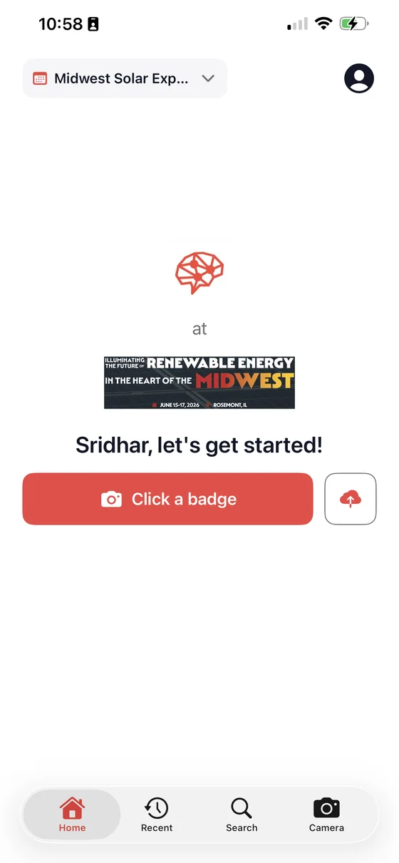 The home screen a new user sees after signing in, showing the active event