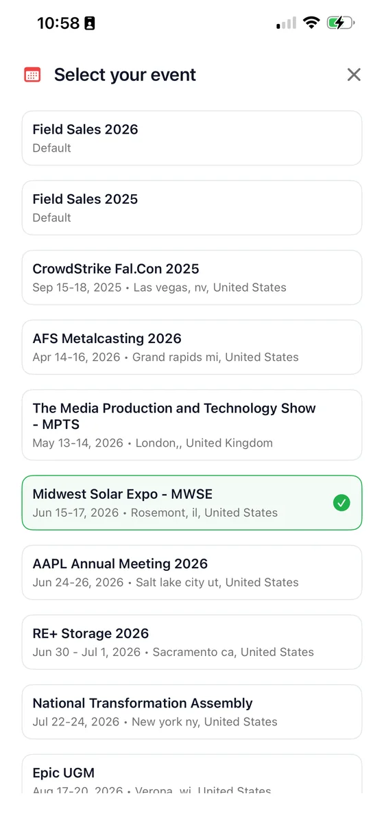 Choosing the active event from the list of events on your calendar
