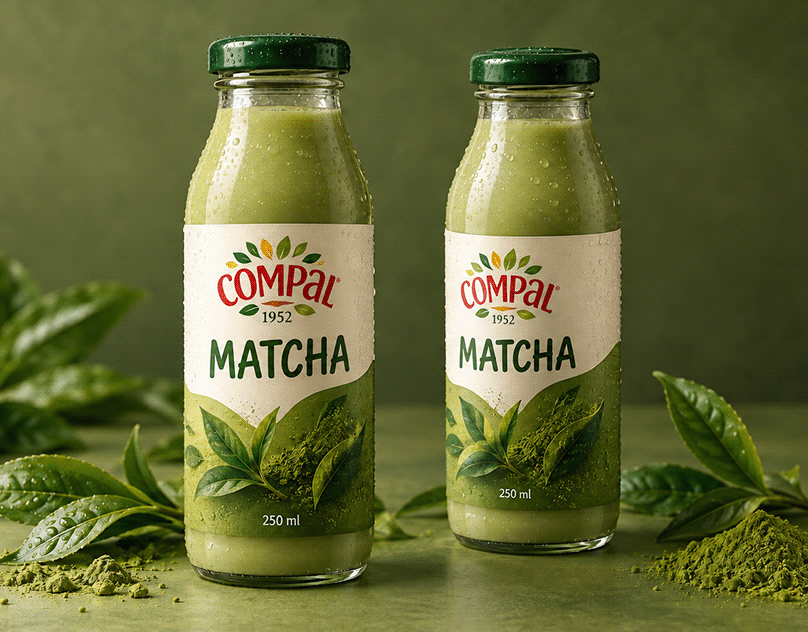 Compal Matcha — embalagem e conceito de bebida
