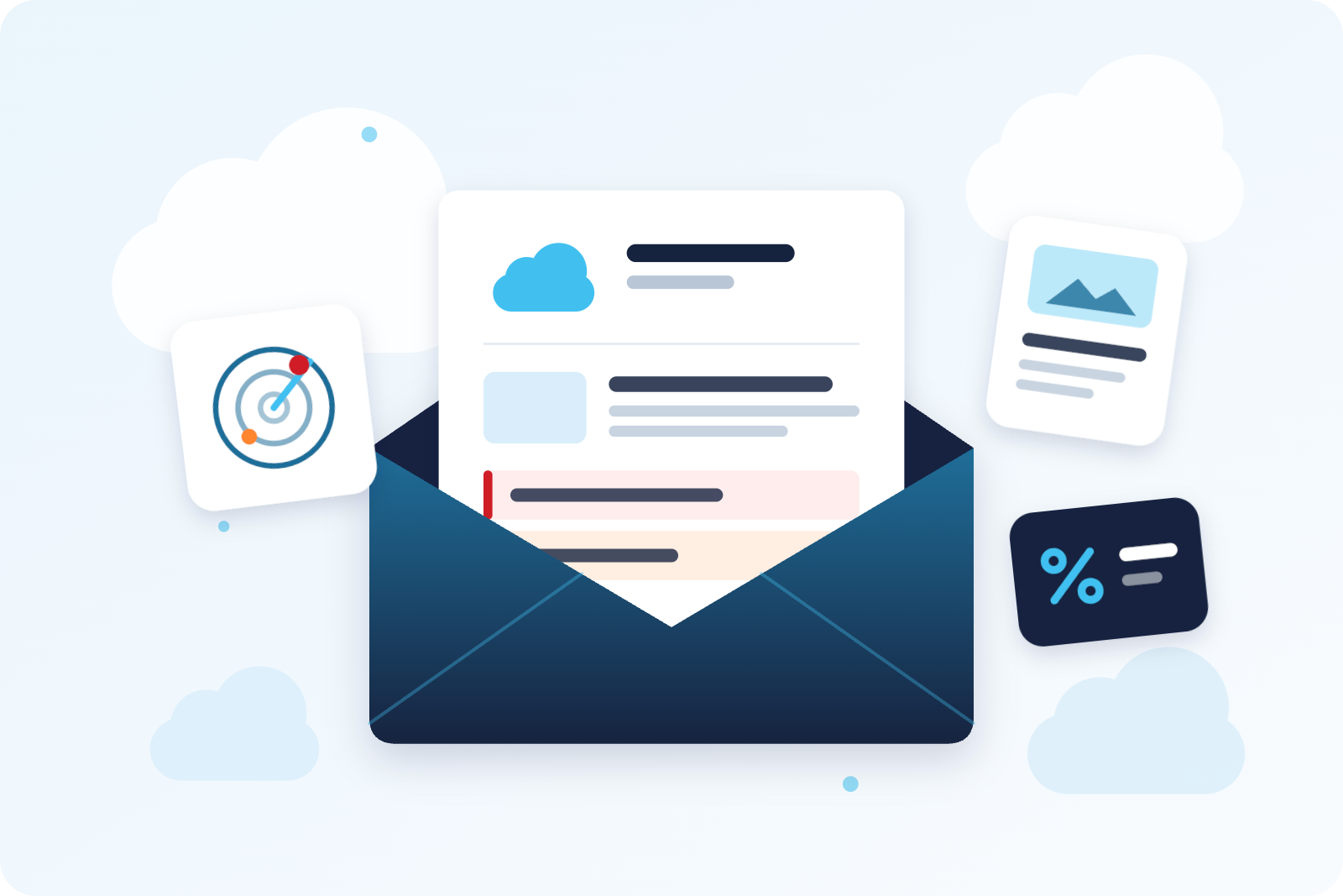 Illustration: geöffneter Briefumschlag mit dem Wolkenwerft-Newsletter
