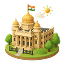 Golden location pin with a map and star beside it on a white background.