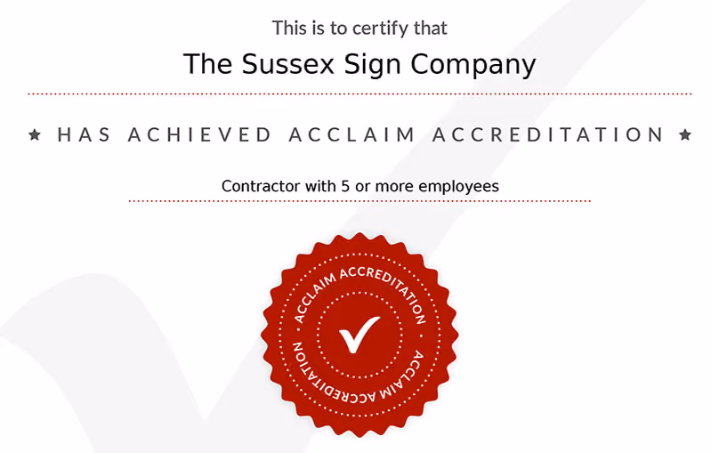 Sussex Sign Company awarded Health and Safety Accreditation from Acclaim