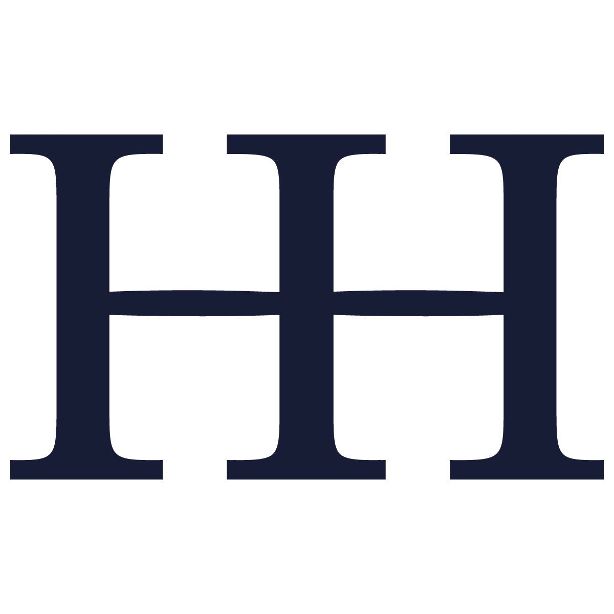 Dark blue capital letter H with a horizontal bar connecting two vertical lines on black background.
