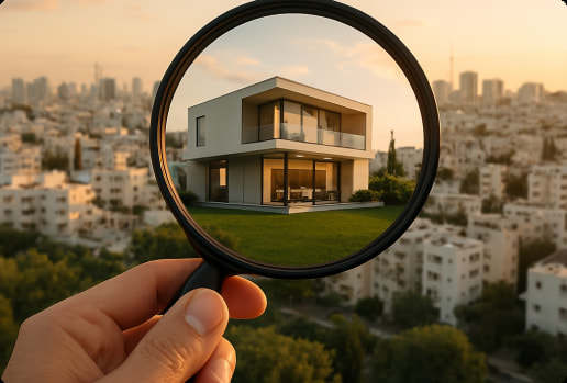magnifying glass showing a house