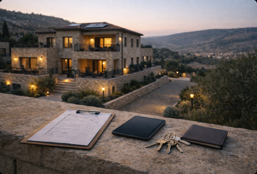 plans and keys on a table overseeing a property