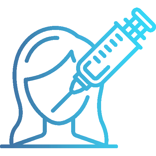 Symbol einer Injektion im Gesicht einer Person, das eine kosmetische Behandlung darstellt.