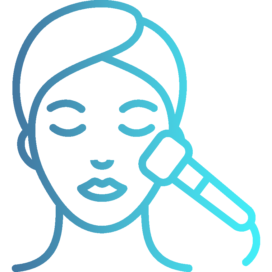 Symbol einer Person mit geschlossenen Augen, die ein elektrisches Schönheitsgerät im Gesicht benutzt.