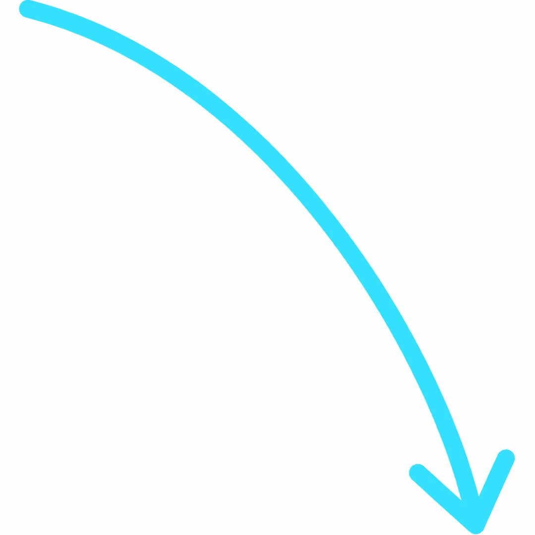 Hellblaue gebogene Pfeillinie, die nach unten rechts zeigt.