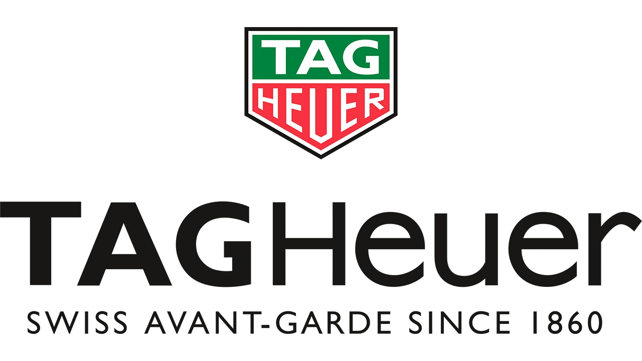 TAG Heuer logo with TAG in white on green and HEUER in white on red shield background.