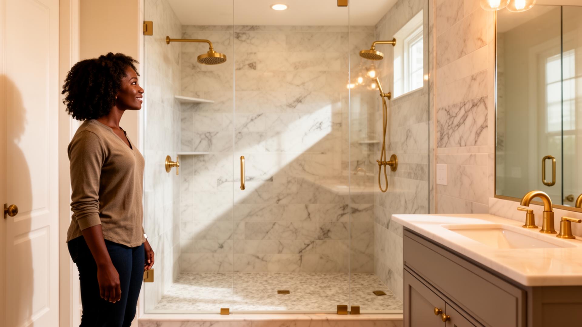 Spa-style remodeled bathroom with a freestanding tub.